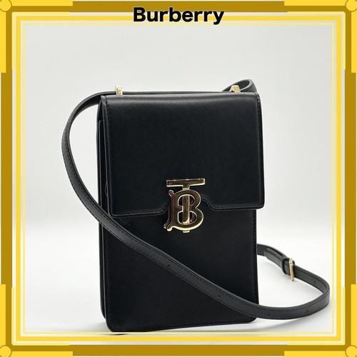 Pristine condition BURBERRY TB logo leather smartphone shoulder bag black leathe