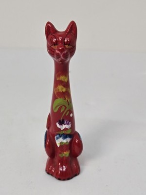 Vtg Hand Painted Ceramic Cat Small Long Neck Cat Collectible