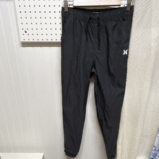 Hurley Boys Black Jogger Pants 14/16 Polyester Drawstring Pockets Tapered