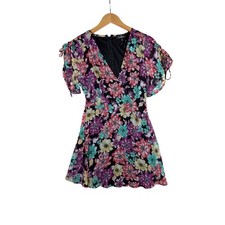 Lulus Foral Print Fond Feelings Mini Dress size Small Black/Multi color
