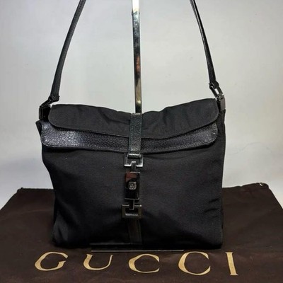 GUCCI Shoulder bag Jackie clasp Leather Nylon Black Authentic From Japan