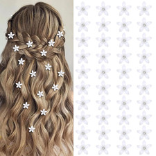 40Pcs Mini White Flower Hair Clips Cute Rhinestone Hair Clips Flower Hair Pins D