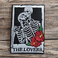 The Lovers Skelton Gothic Witchy Tarot Card Embroidered Iron on Patch