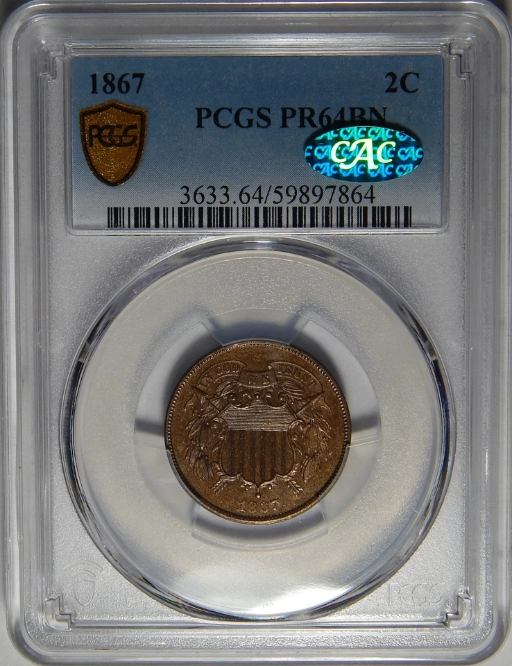 1867 PCGS/CAC PR64BN TWO-CENT PIECE - Image 3 of 4