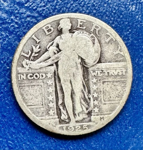 1925 Standing Liberty Quarter. 90% Silver. F-VF Condition. Charity Auction. ￼