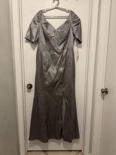Elegant Silver Evening Gown with Floral Embroidery By: David's Bridal Size 16 W