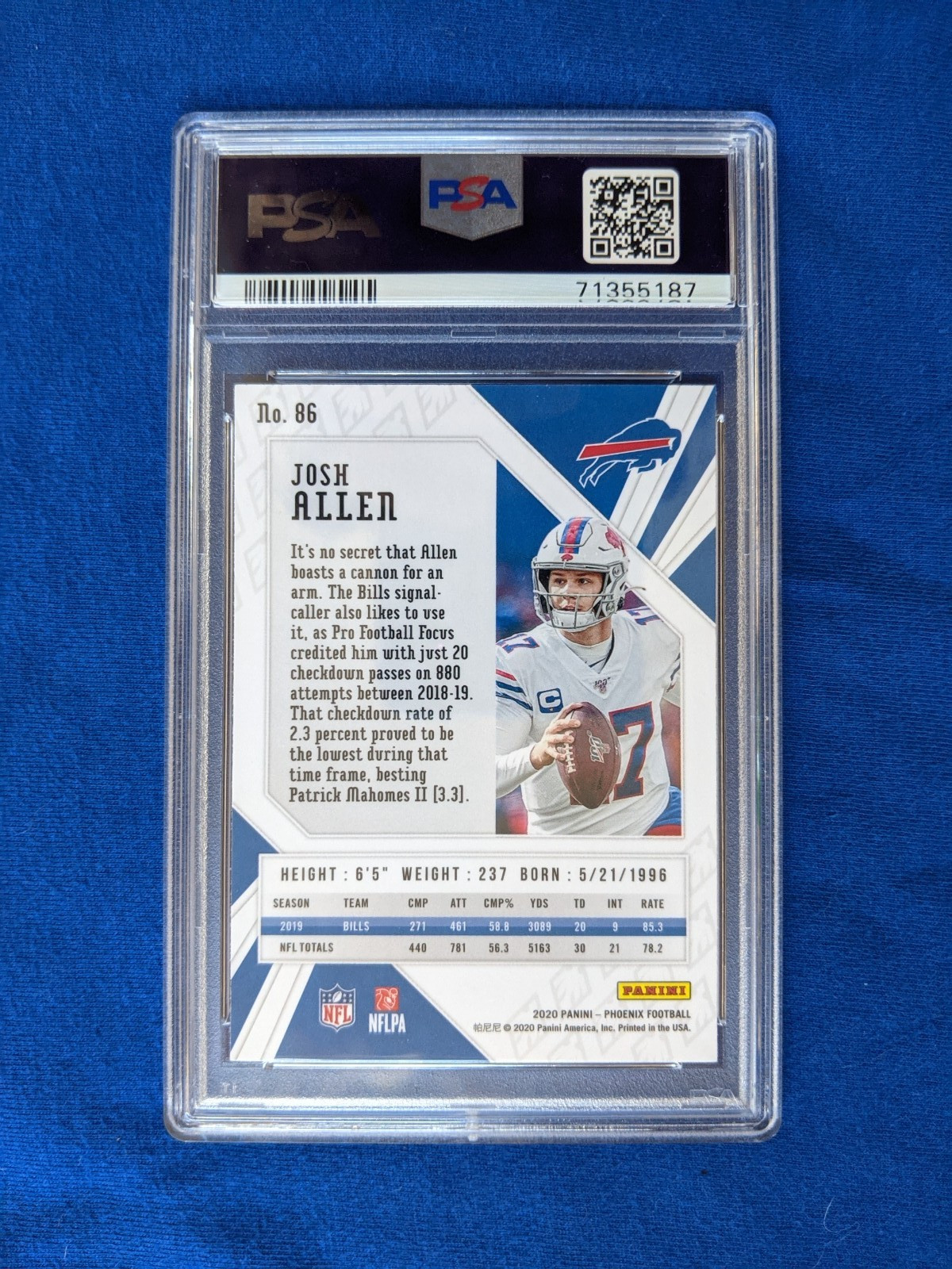 2020 Panini Phoenix - Fire Burst - PSA 10  Josh Allen  #86 view 2