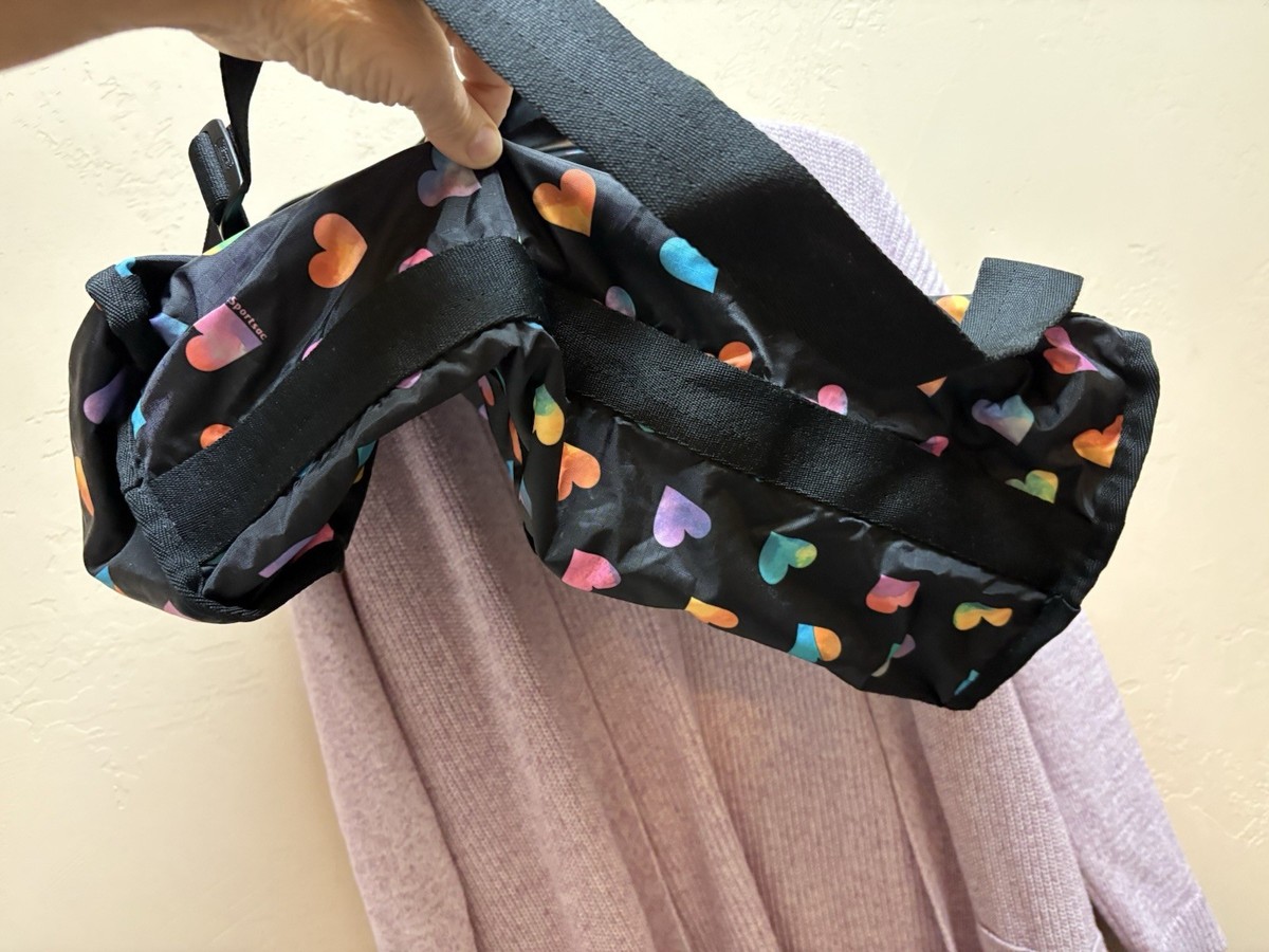 LeSportsac Travel Carry On Duffle Weekend Bag Black Multi Colored Hearts View 4