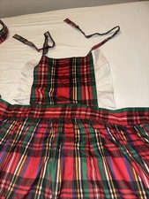 Vintage Tartan Plaid Bib Apron Cotton with White Ruffle Trim