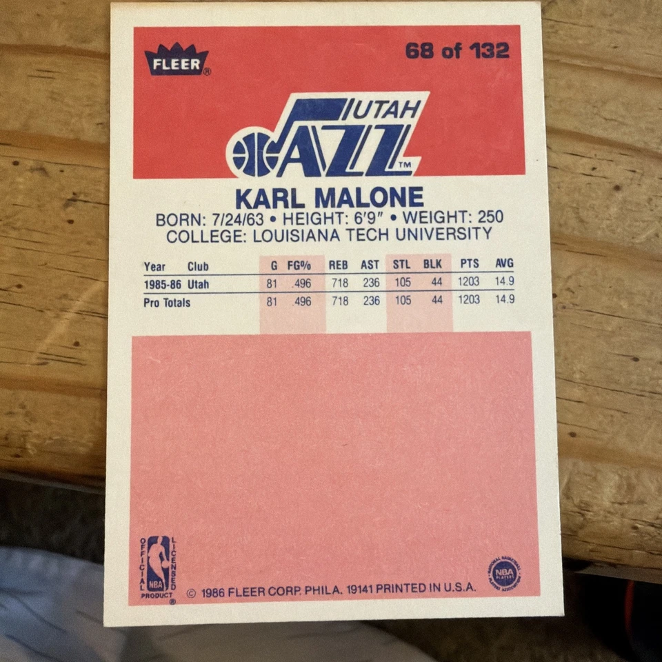 Baloncesto Fleer 1986 Karl Malone novato RC #68 Foto 2 de 2