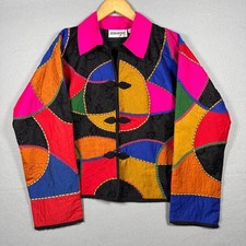 Anage Vintage Patchwork Quilted Jacket Multicolor Beaded Frog Closure Artisan XS