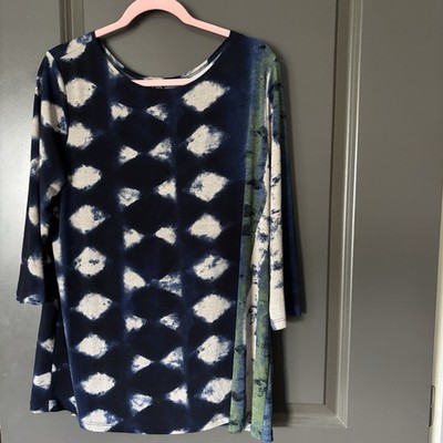 CLARA SUN WOO patterned Tunic Blouse Shirt Travel No Wrinkle Made In USA
