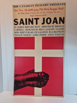 Canadian Players Saint Joan Play Poster On Cardboard George Bernard Shaw Rare 