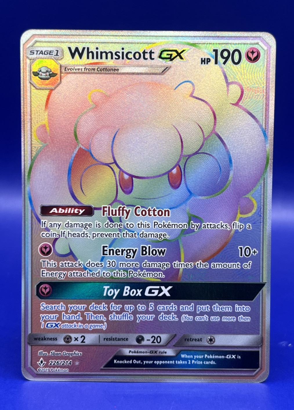 2019 Pokemon Unbroken Bonds Whimsicott GX 226/214 Secret Rare Holo Rainbow NM