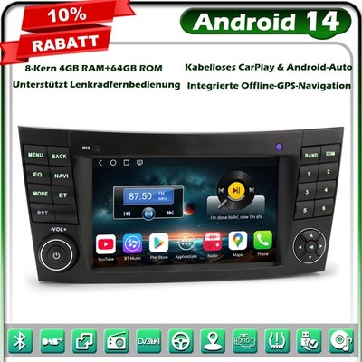 Qualcomm 64GB Android 14 DAB+ Autoradio GPS Navi Mercedes E/CLS Klasse W219 W211
