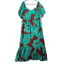 Nine West Puff Sleeve Babydoll Tiered Maxi Dress Women's 3X Teal Oleander NWOT