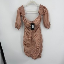 FASHION-NOVA Social Babe Satin Ruched Mini Dress mauve sz S