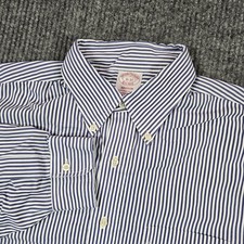 Brooks Brothers Shirt Mens 16 32 Blue Striped Madison Button Up Long Sleeve