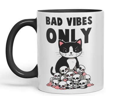 Bad Vibes Katzen sarkastischer Witz Keramik farbig Becher Tasse 330ml 11oz