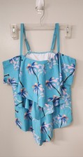 Swimsuit 2 Pc. Cyan / Multi Color Sz 22. Flutter Top And Pantied Short. New