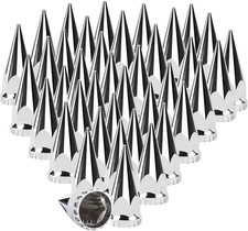 33Mm X 4 3/4" Chromed Spike Lug Nuts Covers Push On,Abs Chrome Plastic Caps Poin