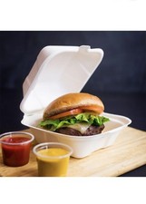 500 Pack Bagasse Burger Boxes 6x6 Compostable Takeaway Containers Food Trays