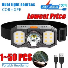 XPE COB LED Powerful Headlamp USB Rechargeable Camping Head Light Adjustable Lot