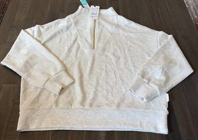 Varley Hawley Half Zip Sweatshirt Size Large NWT Off White/ Grey