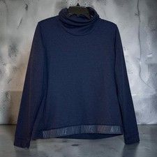 Nike Dri-FIT Womens Navy Blue Funnel Neck Logo Hem Pullover Sweatshirt Large