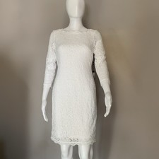 Adrianna Papell Lace Bateau Neck 3/4 Sleeve Dress Women's Size 2 NWT White