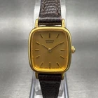 Seiko Watch Women 17mm Gold Dial Gold Tone Rectangle 2Y00-5A00 New Battery