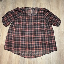 Blusa Torrid Para Mujer a Cuadros Talla 3X Negra Coral Transparente Manga Abullonada Usada en Excelente Condición
