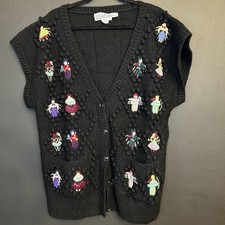 EXTREMELY RARE Vintage Norma Kamali Wool Sweater Best With Doll Appliqu s