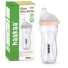Gen.3 Natural Glass Baby Bottle 11oz/1PK - Wide Neck Anti-Colic Variable Flow...