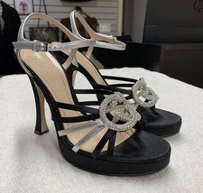 Gucci Black Suede Crystal Interlocking GG Pump Heels Size 37 
