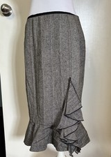 Cue Herringbone Grey Frilled Fishtail Skirt 10