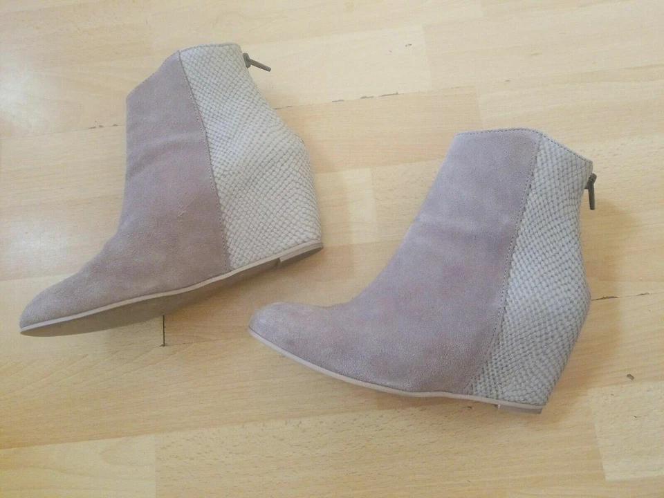 H от Hudson Англии лодыжки скрытый на танкетке ботинки серо-коричневая кожа и замша США 6,5-37 - Изображение 3 из 4