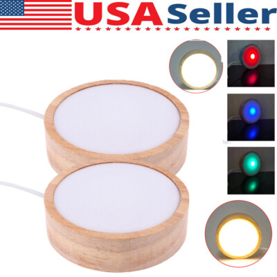 2* LED Night Light Base Wooden Holder Display Stand for Crystals Glass Ball USA