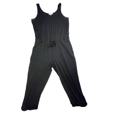 Michael Stars Jumpsuit Womens LP Black Jersey Tank Casual Drawstring Comfy Cuffs