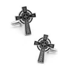 Silver Plated Celtic Cross Irish Symbol Cufflinks Wedding + Free Gift Bag
