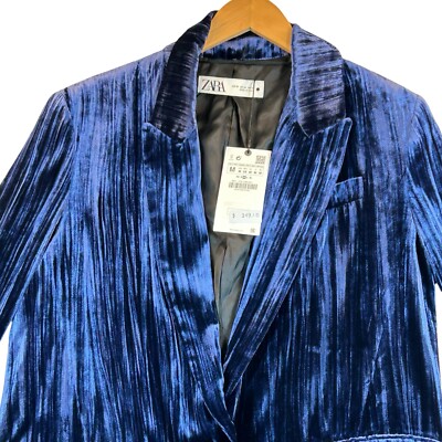 専用ページ　ネイビー Zara Blazer Women Sz M New Limited Edition Silk Blend Velvet Blue