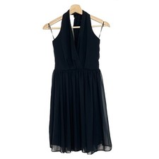 NWT Asos Halter Cocktail Dress Pleated Back Tie Neck Chiffon Black Sz 4