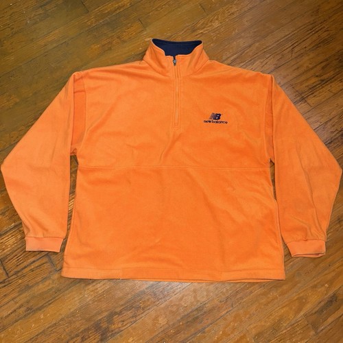 Vintage Y2K New Balance Fleece Size M Orange 1/4 Zip Pullover Sweater W/ Pockets