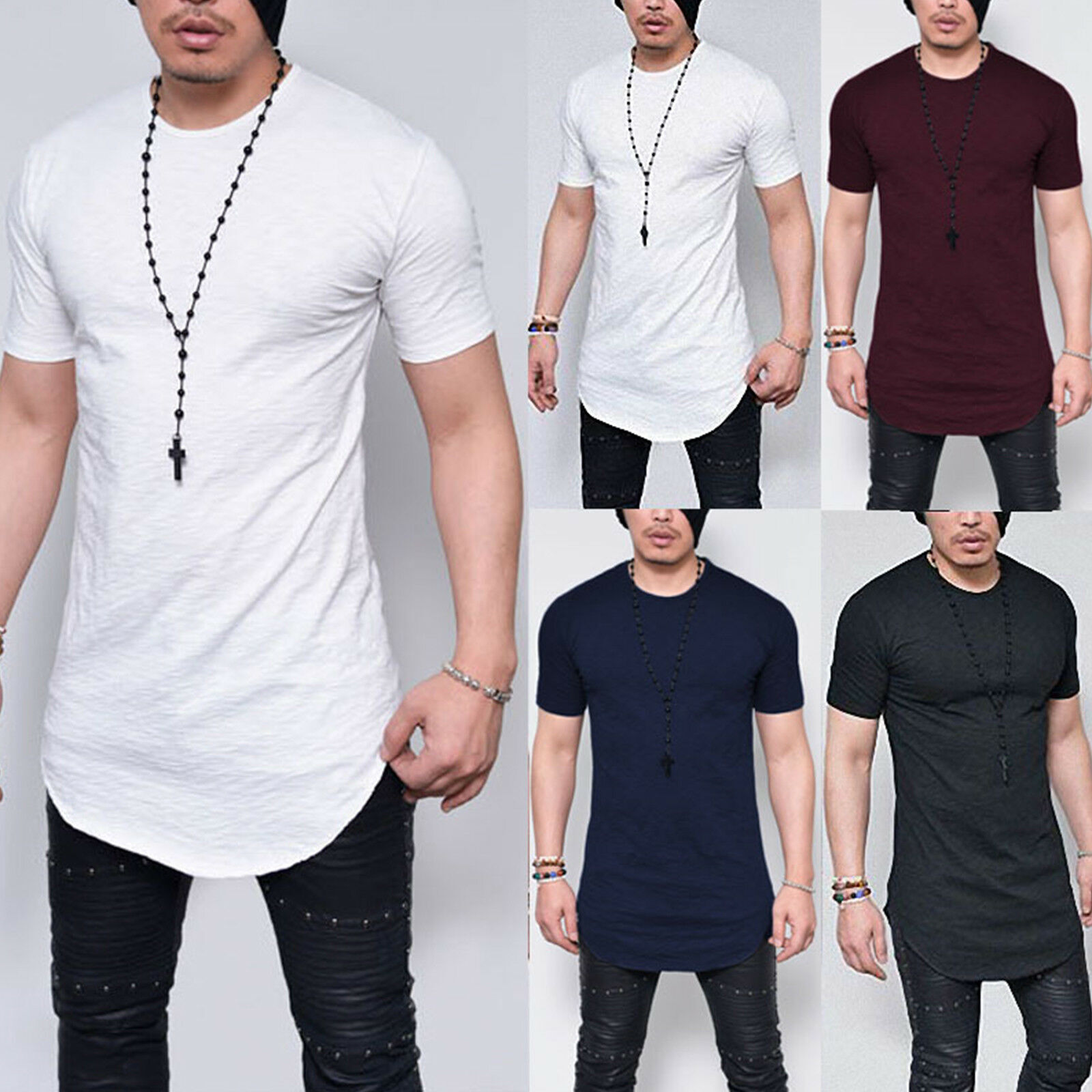 Mens Extra Long T-Shirt Tall Body Urban Tee Plain Short Sleeve Casual Top  M-5XL | eBay