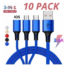 3 in 1 Fast USB Charging Cable Universal Multi Function Cell Phone Charger Cord
