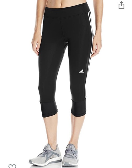 Adidas Climalite Womens 3/4 Capri Leggings Black Three Stripes Size M eBay
