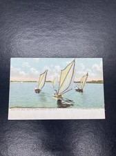 Vtg Postcard Cat Boat Race Inlet Atlantic City New Jersey Undivided Back Glitter