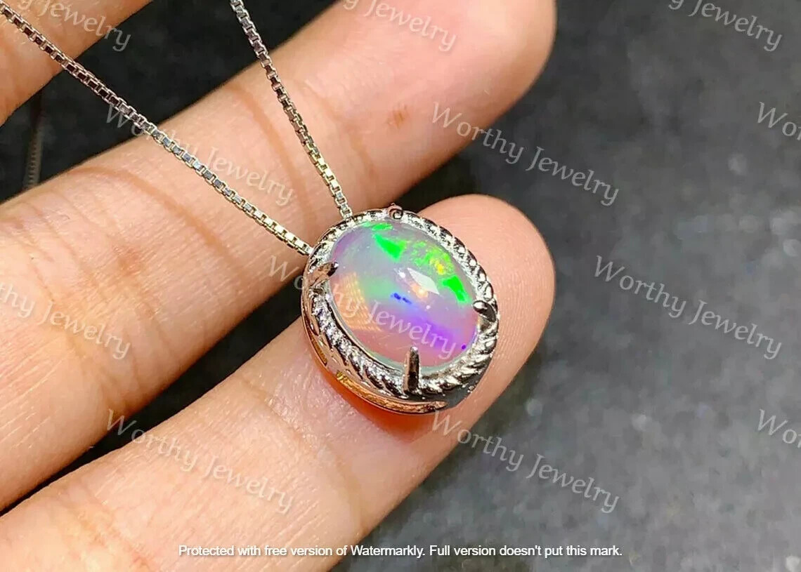 2Ct Oval Cut Fire Opal Solitaire Pendant 14K White Gold Finish 18