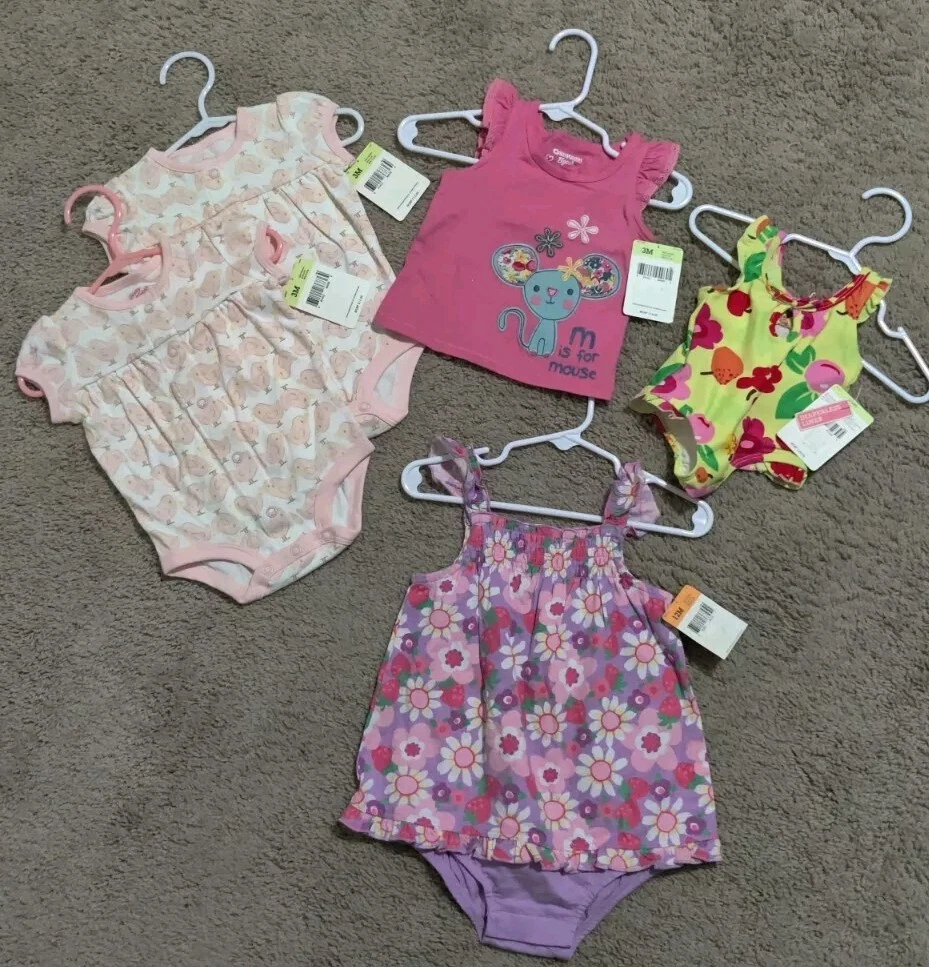 Oshkosh Lot Of 5 Girl Infant Baby Clothes Swimsuit 0-3 Months + 12 Month Dress