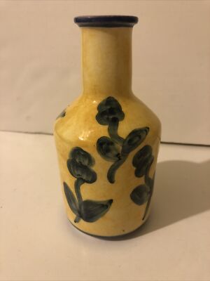 Pottery vase from Greece Poppi s Art Koumaradei Yellow with blue flowers 6 